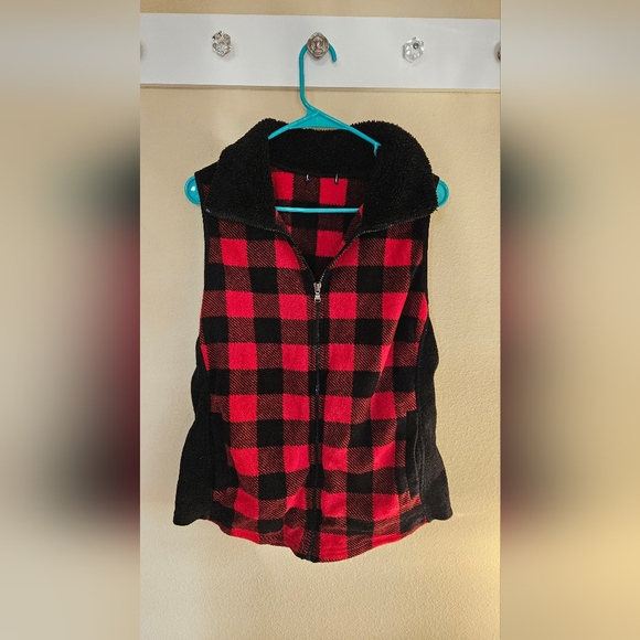 Chaps womens fleece vest size M Red Buffalo Check - Picture 2 of 9